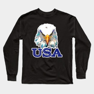 Blue USA Eagle Head Long Sleeve T-Shirt